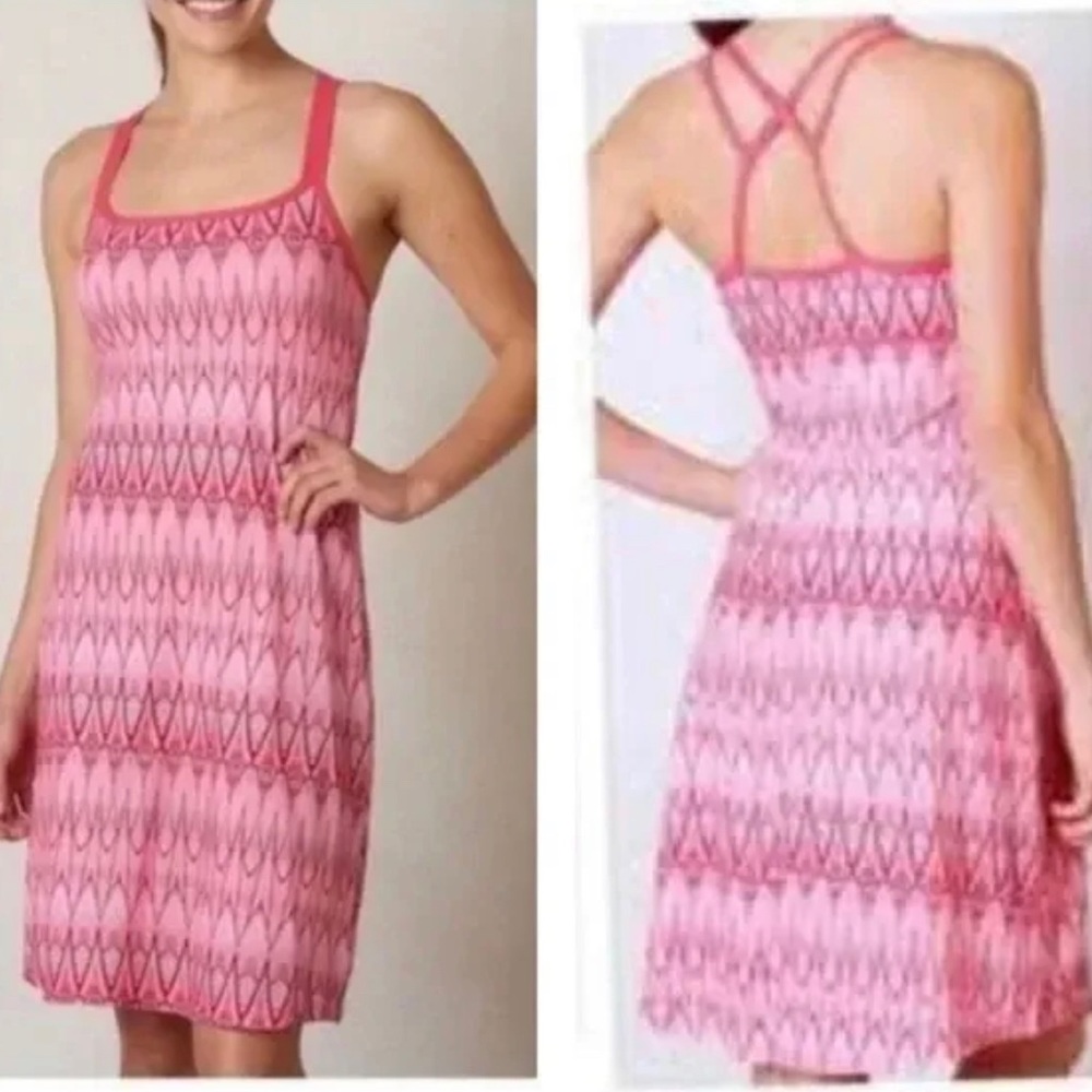 Prana Cora Azalea Feather Dress Women's size MEDIUM Pink Racerback